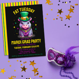 Whimsical Mardi Gras Tjock Tisdag Hippo med Pärlor Inbjudningar