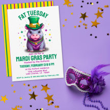 Whimsical Mardi Gras Tjock Tisdag Hippo med Pärlor