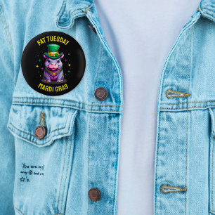 Whimsical Mardi Gras Tjock Tisdag Hippo Sticker Knapp