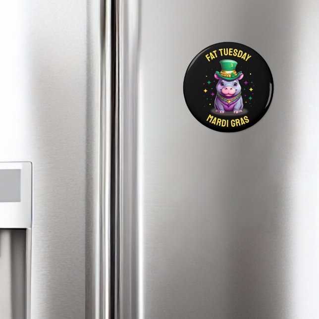 Whimsical Mardi Gras Tjock Tisdag Hippo Sticker Magnet (Skapare uppladdad)