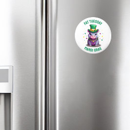 Whimsical Mardi Gras Tjock Tisdag Hippo Sticker Magnet