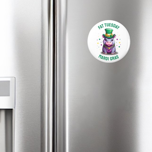 Whimsical Mardi Gras Tjock Tisdag Hippo Sticker Magnet (Skapare uppladdad)