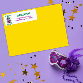 Whimsical Mardi Gras Tjock Tisdag Hippo Sticker Returadress Etikett