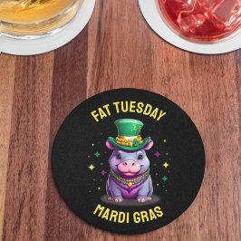 Whimsical Mardi Gras Tjock Tisdag Hippo Sticker Underlägg Papper Rund