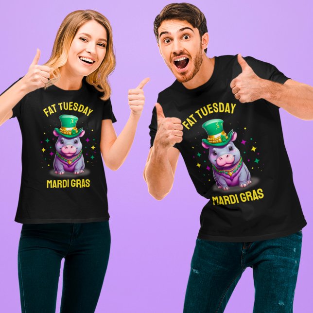 Whimsical Mardi Gras Tjock tisdag Hippo T Shirt (Skapare uppladdad)