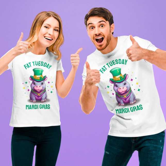 Whimsical Mardi Gras Tjock tisdag Hippo T Shirt (Skapare uppladdad)