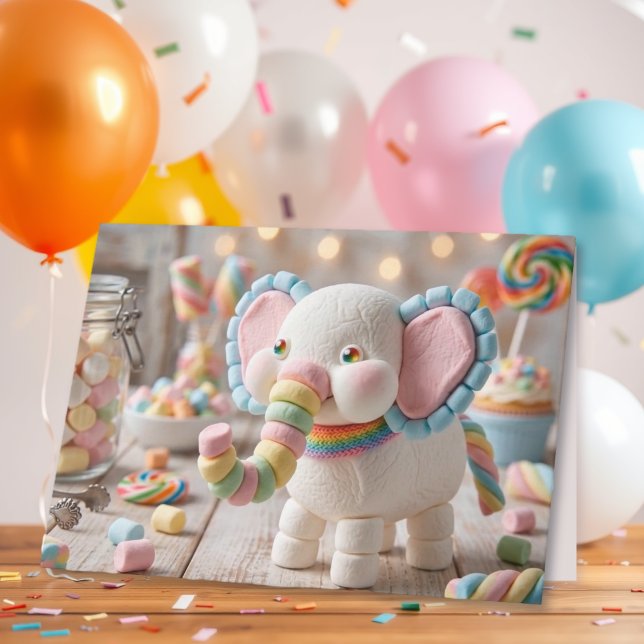 Whimsical Marshmallow Elefant Födelsedag   Kort (Skapare uppladdad)