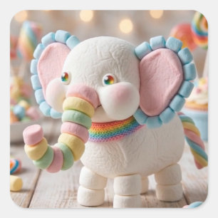 Whimsical Marshmallow Elefant och Pastellgodis Fyrkantigt Klistermärke