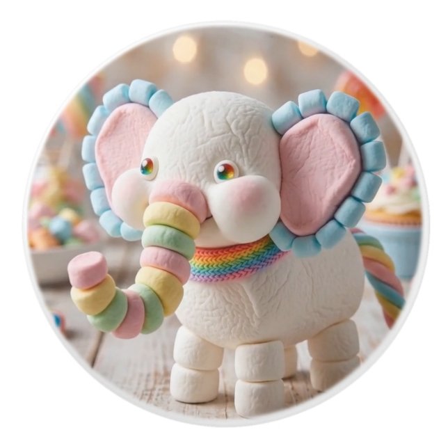 Whimsical Marshmallow Elefant och Pastellgodis Knopp (Framsidan)