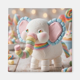 Whimsical Marshmallow Elefant och Pastellgodis Magnet