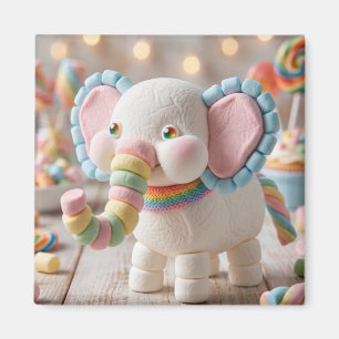 Whimsical Marshmallow Elefant och Pastellgodis Magnet