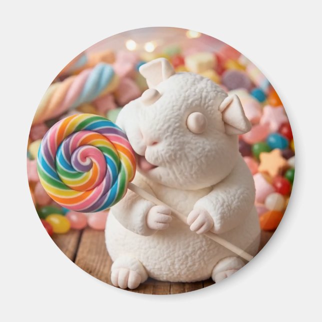 Whimsical Marshmallow Marsvin och Lollipop Magnet (Framsidan)