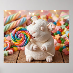 Whimsical Marshmallow Marsvin och Lollipop Poster