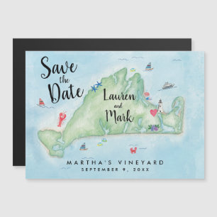 Whimsical Martha's Vineyard Karta Spara datumet Magnetisk Inbjudningskort