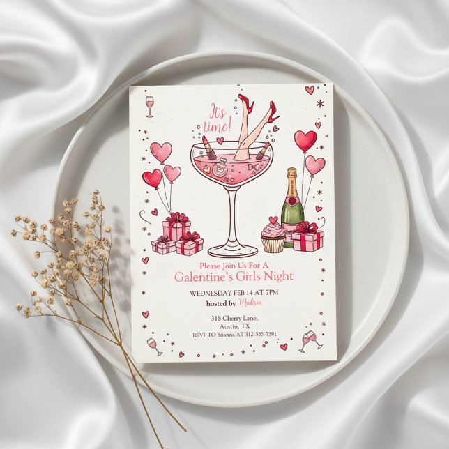 Whimsical Martini Galentine's Invitation Inbjudningar (Fun Girls Celebration)