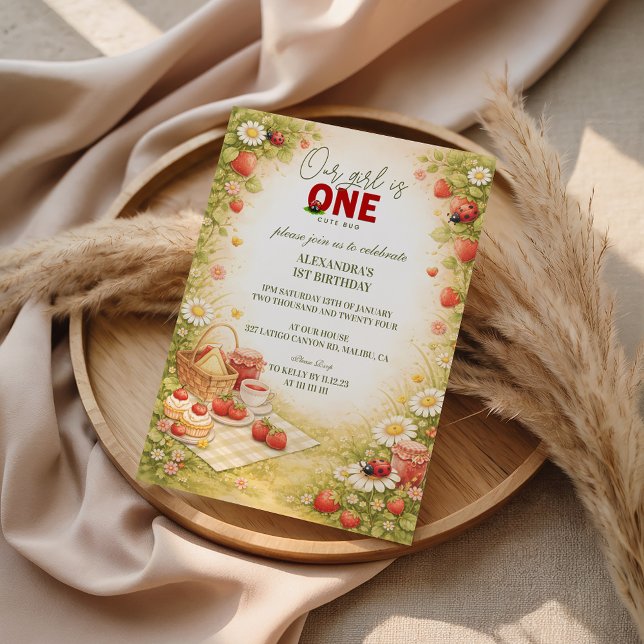 Whimsical Meadow Lady Bug 1st Birthday Inbjudningar (Skapare uppladdad)