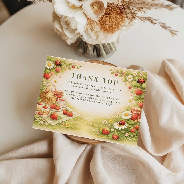 Whimsical Meadow Lady Bug 1st Birthday Tack Kort (Skapare uppladdad)