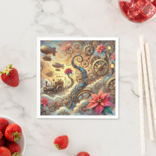Whimsical Mechanique Poinsettia Garden Decoupage Pappersservett