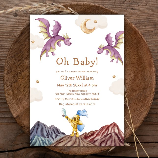 Whimsical Medieval Fairytale Dragon Baby Shower Inbjudningar (Whimsical Medieval Fairytale Dragon Baby Shower Invitation)