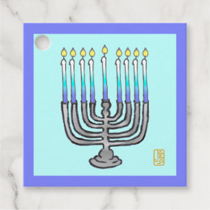 Whimsical Menorah Favor Tags Gåvor Etiketter