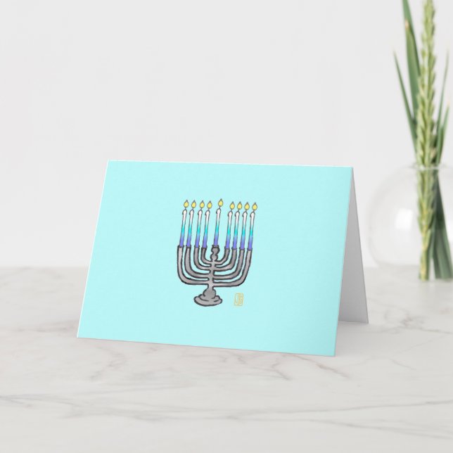 Whimsical Menorah Hanukkah Greeting Card Tack Kort (Framsida)