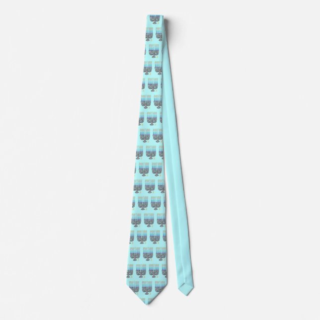 Whimsical Menorah Manar Light Blue Neck Tie Slips (Framsida)