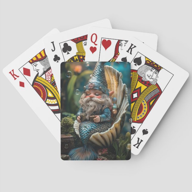 Whimsical Merman Gnome Figurine in Seashell - Unde Casinokort (Baksidan)