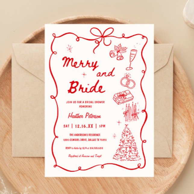 Whimsical Merry and Bride Holiday Bridal Shower Inbjudningar (Skapare uppladdad)