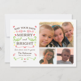 Whimsical Merry & Bright (vit) Helgdag 3-foto Julkort