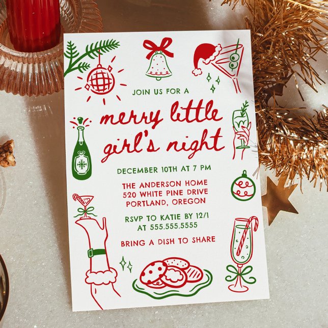Whimsical Merry Little Girl's Night Christmas Inbjudningar (Skapare uppladdad)