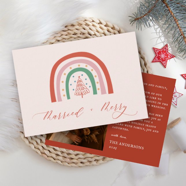 Whimsical Merry Married Calligraphy Wedding  Tack Kort (Skapare uppladdad)