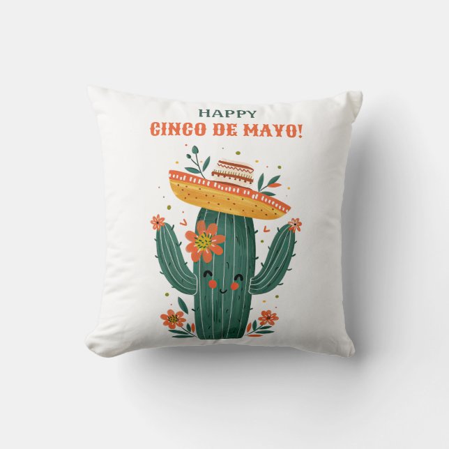 Whimsical Mexican Cactus Lycklig Cinco de Mayo Kudde (Framsida)