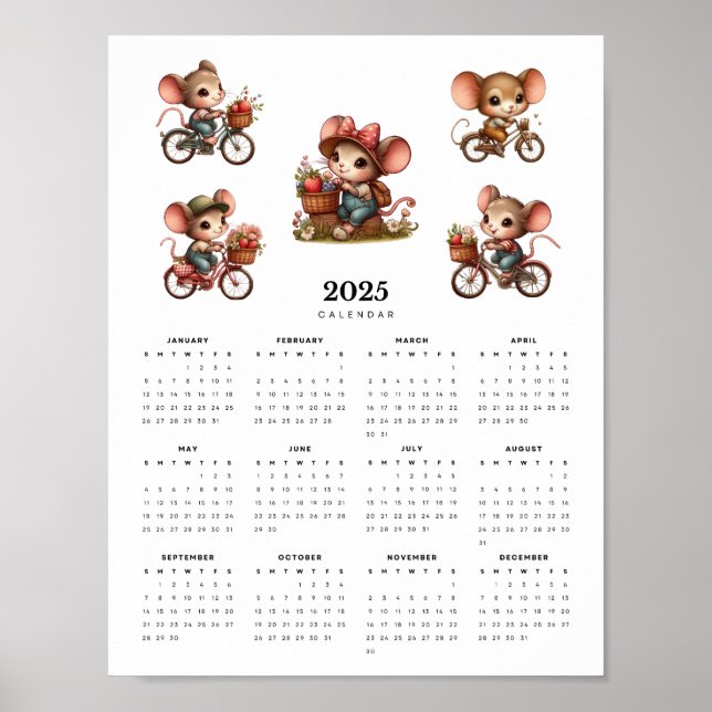 Whimsical Mice på cycles Minimal 2025 Calendar Poster (Framsidan)