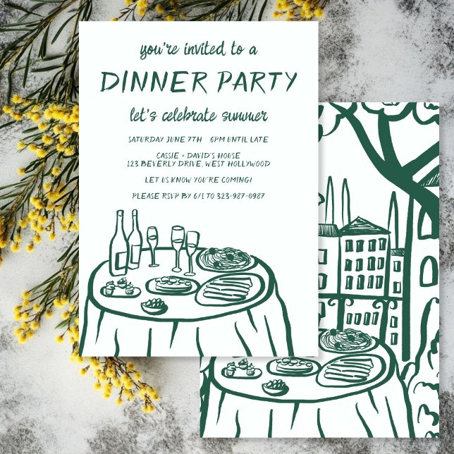 Whimsical Middagsfest Balkong Anpassad Handritad Inbjudningar (Whimsical Dinner Party Balcony Housewarming Custom Hand-drawn Invitation
)