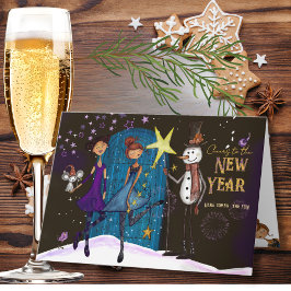 Whimsical Midnight Magic New Year Greeting Card Helgkort