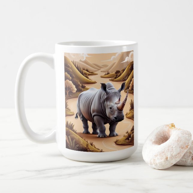 Whimsical Miniature Noshörning Djur Hybrid Konst Kaffemugg (Med munk)