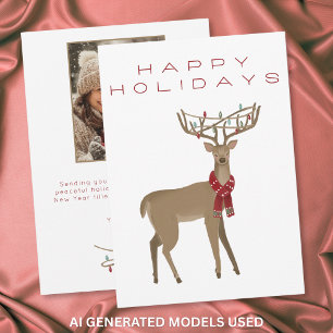 Whimsical Minimal Ren Happy Holidays Foto Julkort