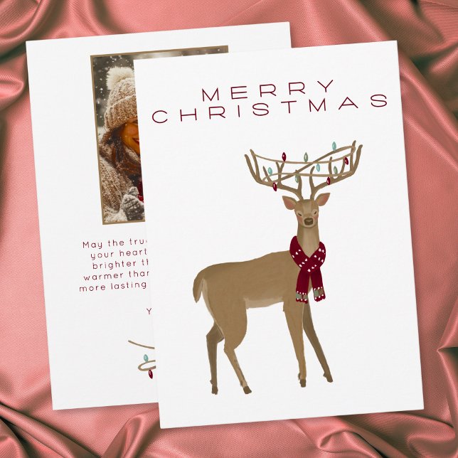 Whimsical Minimal Ren Jul Foto Högtid Julkort (Whimsical Minimal Reindeer Christmas Photo Holiday Card)