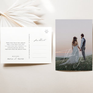 Whimsical Minimal Script Photo Bröllop Tack Vykort
