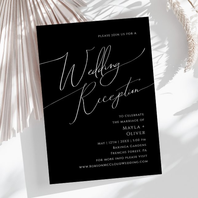 Whimsical Minimal Script | Svart Bröllopsmottagnin Inbjudningar (Skapare uppladdad)
