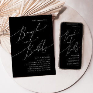 Whimsical Minimal Script Svart Brunch och Bubbly Inbjudningar
