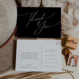 Whimsical Minimal Script Svarta Bröllop Tack Vykort