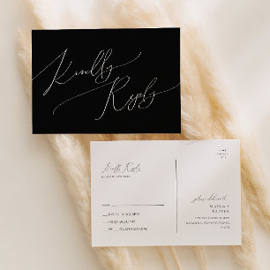 Whimsical Minimalistisk handskrift Svart bröllop Vykort