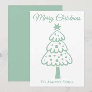 Whimsical Mint Grönt Hand plockade Julgran Julkort