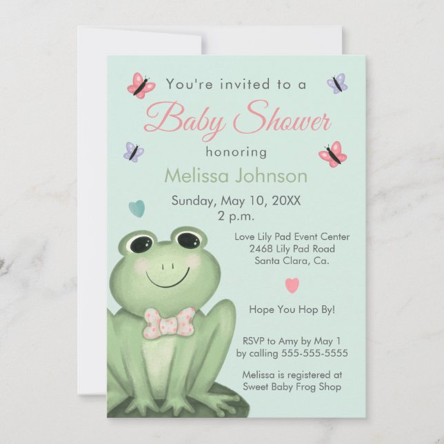 Whimsical Mintgrön Groda Baby Shower Inbjudningar (Framsida)