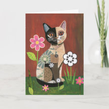 Whimsical Mixed Media Katt Collage Greeting Card w