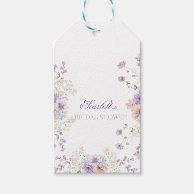 Whimsical Mjuk Vilda Blommor Stugträdgård Bröllop  Presentetikett (Framsidan)