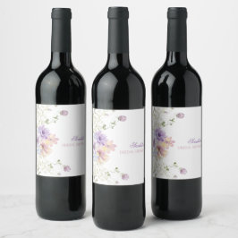 Whimsical Mjuk Vilda Blommor Stugträdgård Bröllop  Vinflaska Etikett