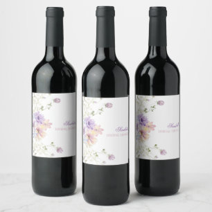 Whimsical Mjuk Vilda Blommor Stugträdgård Bröllop  Vinflaska Etikett