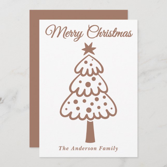 Whimsical Mocha Mousse Hand plockade Julgran Julkort (Fram/baksida)